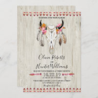 Boho Floral Feather Antlers Cow Skull Wood Boda