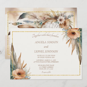 Invitación Boho Floral Feather Dreamcatcher Boda