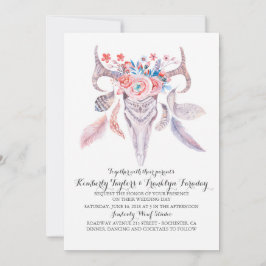 Invitación Boho Floral Feathers Deer Antlers Boda