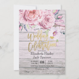 Invitación Boho Floral Floral Rústica Madera