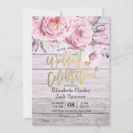 Invitación Boho Floral Floral Rústica Madera