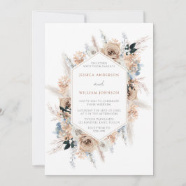 Invitación Boho Floral Frame Dusty Blue Boda