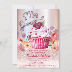 Invitación Boho floral Girly Rosa oro purpurinoso