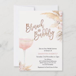Invitación Boho Floral Glass Brunch Bubbly Bridal Shower