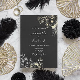 Invitación Boho Floral Gold Black and White Boda