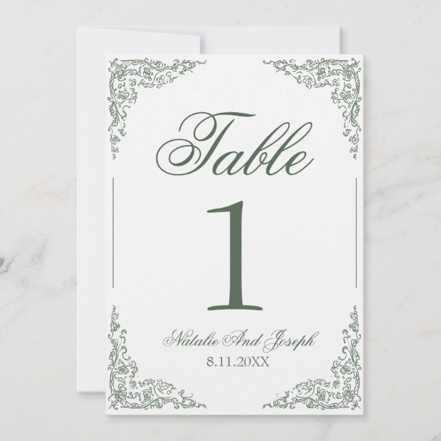 Invitación Boho Floral Green Botanical Wedding Table Number (Anverso)