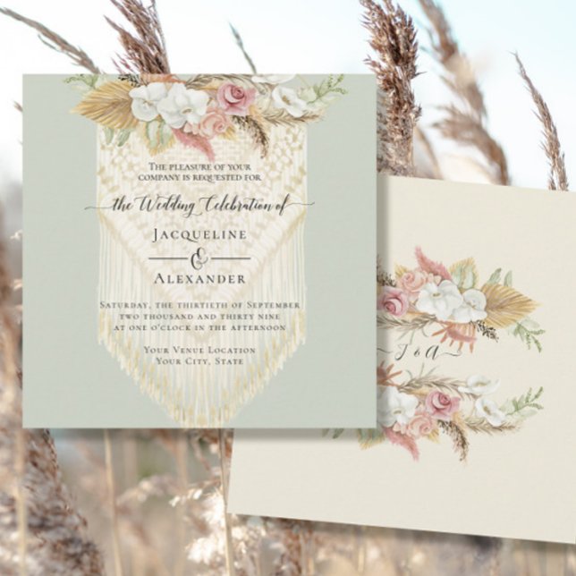 Invitación BOHO Floral Greeneration Pampas Grass Mint Boda (Subido por el creador)