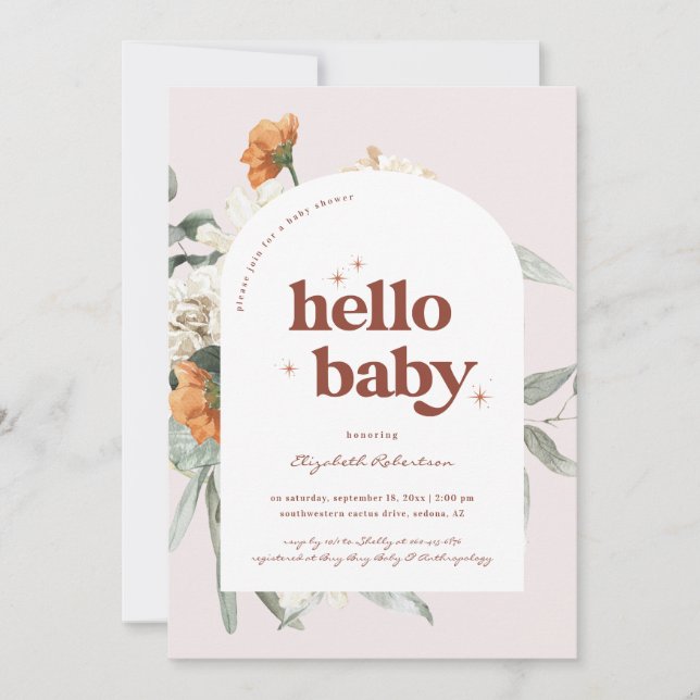 Invitación Boho Floral Greenery Botánico | BABY SHOWER (Anverso)