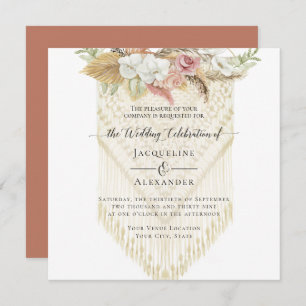 Invitación BOHO Floral Greenery Pampas Grass Rubor Boda