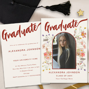 Invitación Boho Floral Guión de Fotos de Graduación Fiesta de