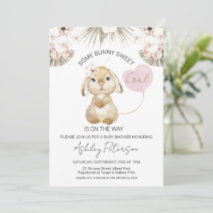 Invitación Boho Floral Heart Balloon Bunny Baby Shower