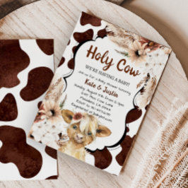 Invitación Boho Floral Highland Cow Baby Shower