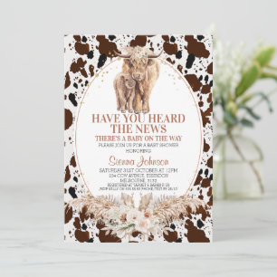 Invitación Boho Floral Highland Cow Calf Baby Shower