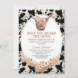 Invitación Boho Floral Highland Cow Imprimir Baby Shower