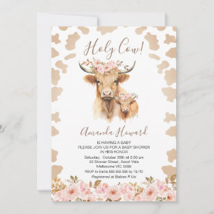 Invitación Boho Floral Highland Holy Cow Baby Shower