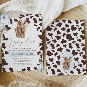Invitación Boho Floral Holy Cow Highland Cow Baby Shower