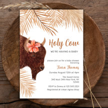 Boho Floral Holy Cow Highland Cow Baby Shower