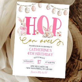 Invitación Boho Floral Hop on over Bunny Birthday