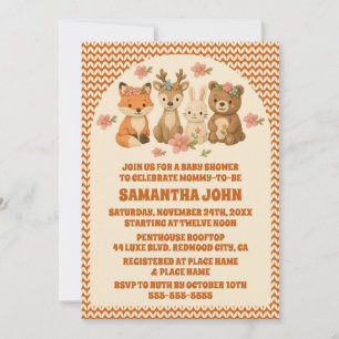 Invitación Boho Floral Knitus Woodland Animals Baby Shower