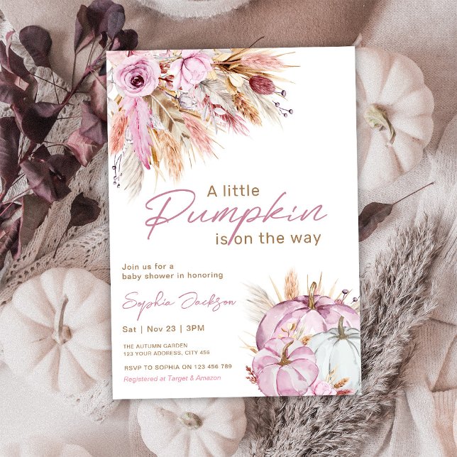 Invitación Boho Floral Little Pink Pumpkins Baby Shower (Subido por el creador)