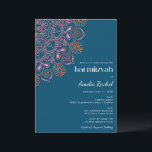Invitación Boho Floral Mandala Verde azulada Blue Bat Mitzvah<br><div class="desc">Boho Floral Mandala Verde azulado Blue Bat Mitzvah Invitación</div>