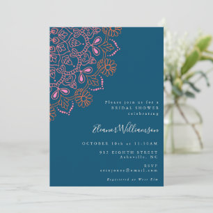 Invitación Boho Floral Mandala Verde azulada Blue Bridal Show