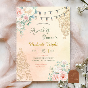 Invitación Boho Floral Mehndi, Haldi, Sangeet, Ceremonia Rohk