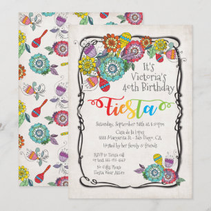 Invitación Boho Floral Mexicano Fiesta Cumpleaños