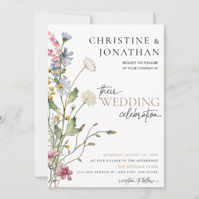 Invitación Bóho Floral Moderno | Boda de Flores Silvestres  (Anverso)