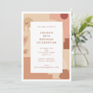 Invitación Boho Floral Moderno Rubor Terracotta 50 cumpleaños