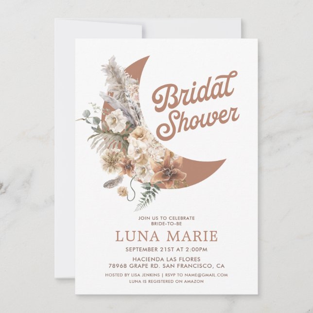 Invitación Boho Floral Moon Bridal Shower (Anverso)