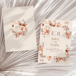 Invitación Boho Floral Mousse Monograma Boho Salvar la fecha