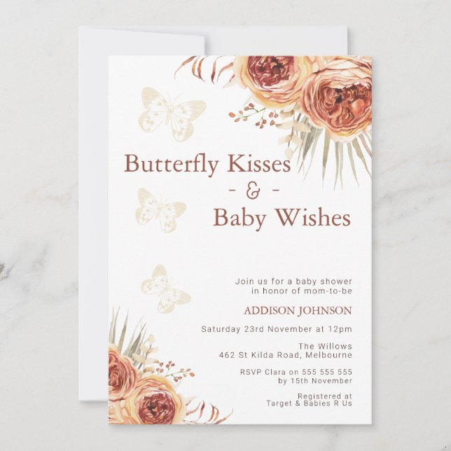 Invitación Boho Floral Naranja mariposa Baby Shower (Anverso)