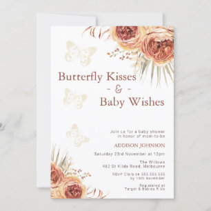Invitación Boho Floral Naranja mariposa Baby Shower