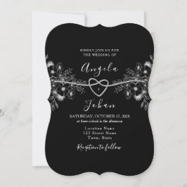Invitación Boho floral negro y rojo