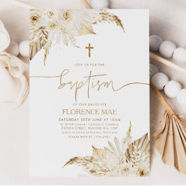 Invitación Boho Floral Neutral Chicas Bautismo Christening