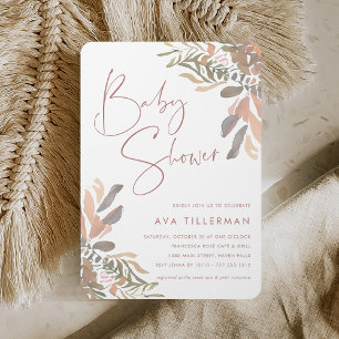 Invitación Boho Floral Neutral Romántico Baby Shower
