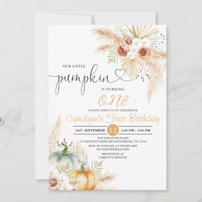 Invitación Boho Floral Nuestra Pequeña Fiesta de Cumpleaños d (Anverso)