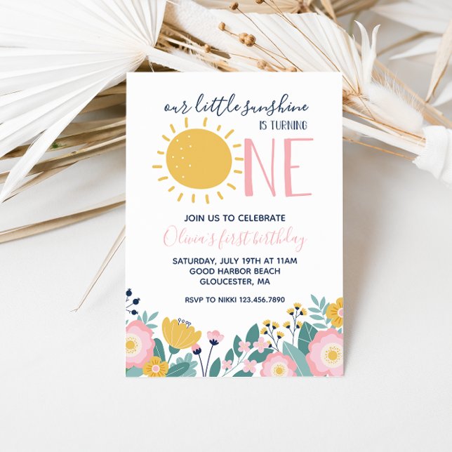 Invitación Boho Floral Nuestra Pequeña Sunshine Cumpleaños 1 (Subido por el creador)