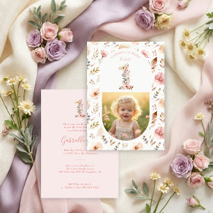 Invitación Boho Floral Number 1 Pink First Birthda