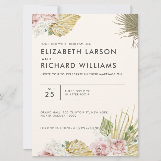 Invitación Boho Floral Otoño Fall Wedding (Anverso)