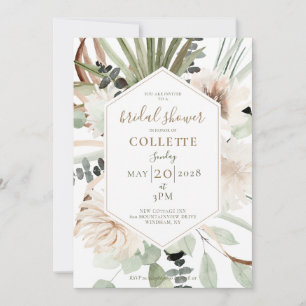 Invitación Boho Floral Palmetto Pampas Ducha de Novias Grasas