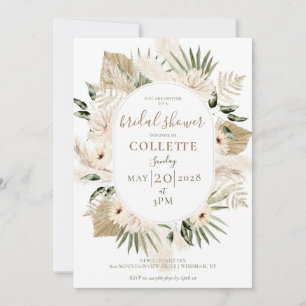 Invitación Boho Floral Palmetto Pampas Ducha de Novias Grasas
