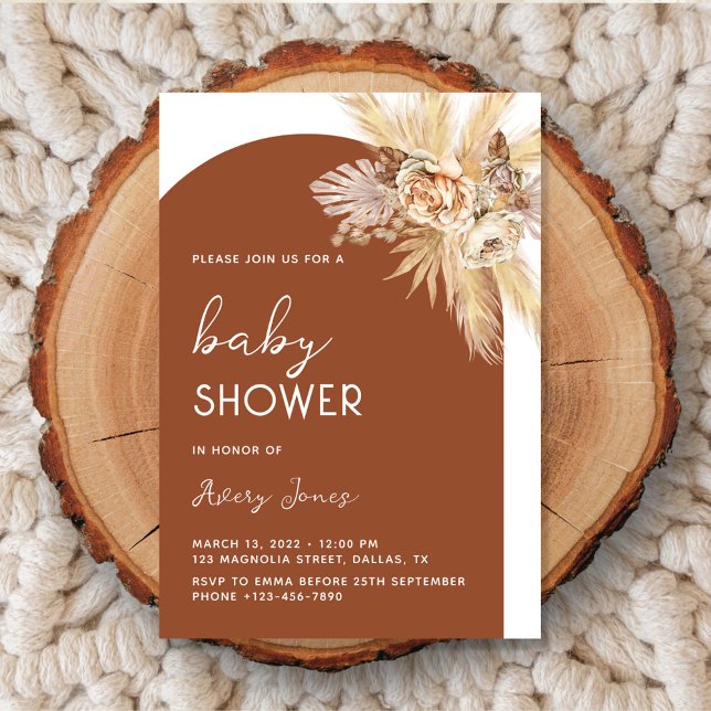Invitación Boho Floral Pampas Grass Arch Baby Shower (Subido por el creador)