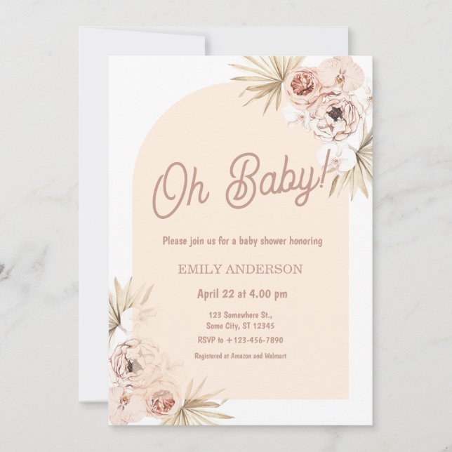 Invitación Boho Floral Pampas Grass Baby Shower (Anverso)