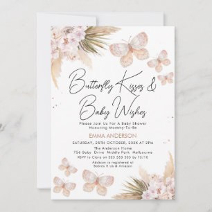 Invitación Boho Floral Pampas mariposa besa Baby Shower