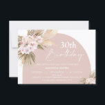 Invitación Boho Floral Pampas Palm Rosas 30 cumpleaños<br><div class="desc">Boho Floral Pampas Palm Rosas 30 cumpleaños invitación Esta invitación bohemia de cumpleaños se puede utilizar para cualquier edad y cuenta con dos arreglos florales bohemios con pampas, hojas de palma y rosas en varios matices. El fondo es blanco y un arco de color ruidoso. Esta boho invitación al 30...</div>