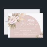Invitación Boho Floral Pampas Palm Rosas 30 cumpleaños<br><div class="desc">Boho Floral Pampas Palm Rosas 30 cumpleaños invitación Esta invitación bohemia de cumpleaños se puede utilizar para cualquier edad y cuenta con dos arreglos florales bohemios con pampas, hojas de palma y rosas en varios matices. El fondo es blanco y un arco de color ruidoso. Esta boho invitación al 30...</div>