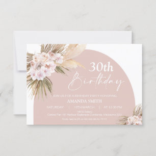 Invitación Boho Floral Pampas Palm Rosas 30 cumpleaños