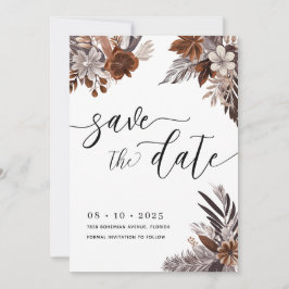 Invitación Boho Floral Pampas Salva La Fecha